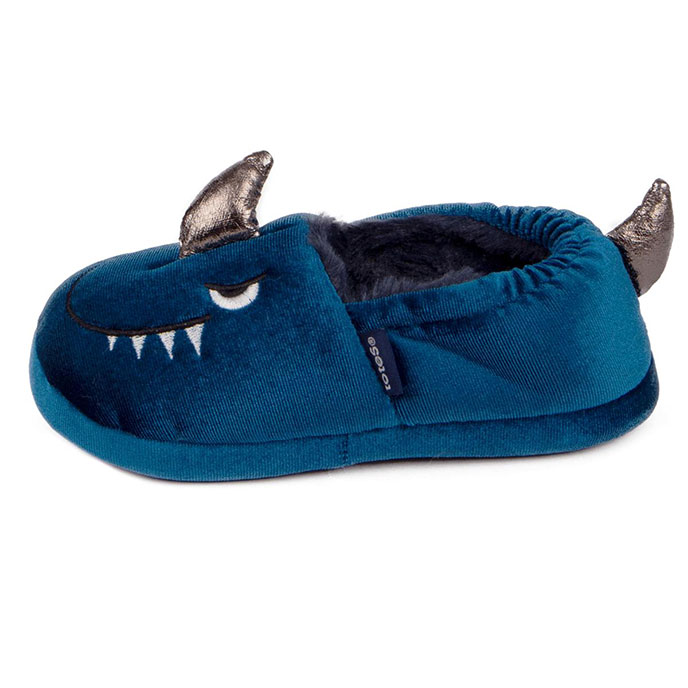totes Kids Shark Velour Slippers Blue Extra Image 2