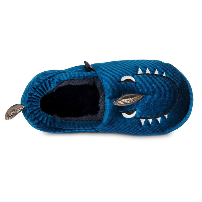 totes Kids Shark Velour Slippers Blue Extra Image 3