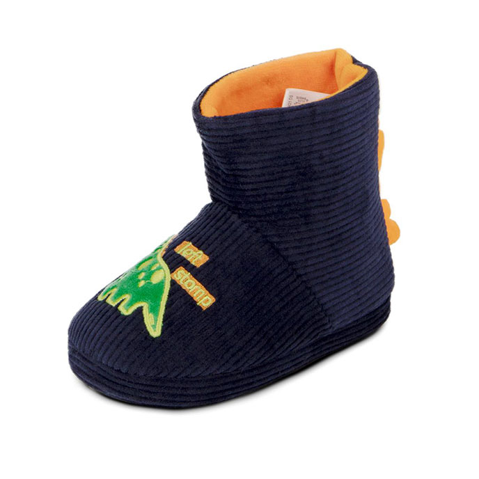 totes Kids Dino Cord Bootie Slippers Navy Extra Image 1