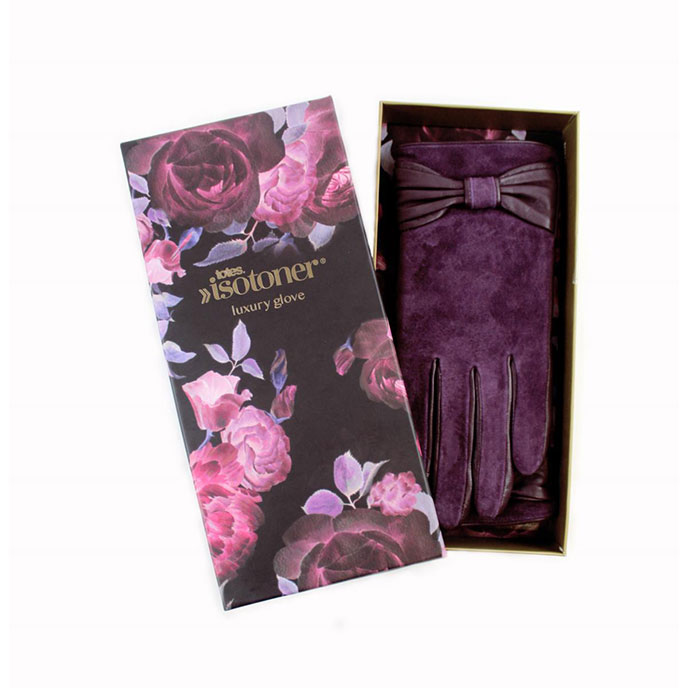 Isotoner Ladies Luxury Suede and Leather Gloves with Bow Plum Extra Image 1