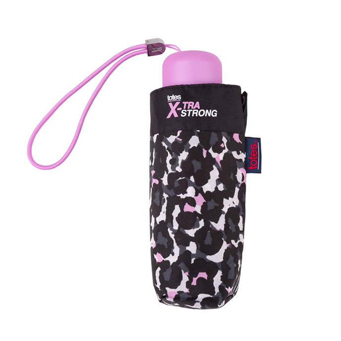 totes Mini X-TRA STRONG Pink/Grey Animal  Print Umbrella (5 Section) Extra Image 2