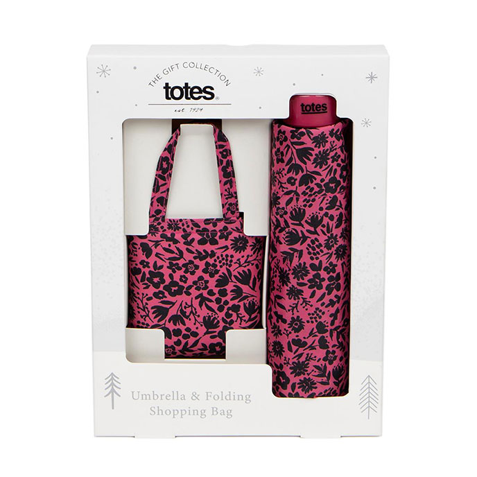 totes Supermini Ditsy Pink Print & Matching Bag in Bag Shopper  (3 Section) Extra Image 1