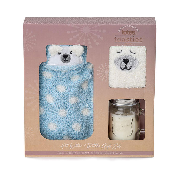 totes Ladies Hot Water Bottle, Sock & Candle Set Blue Extra Image 3