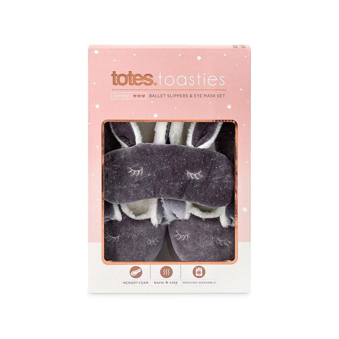 totes Ladies Novelty Ballet Slipper & Eye Mask Set Grey Extra Image 2