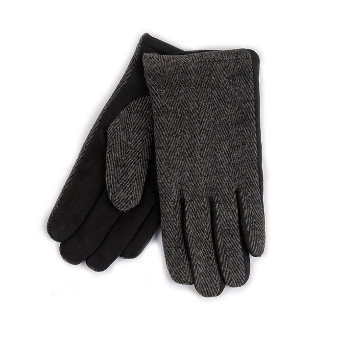 totes Mens Baker Boy Tweed Cap and Gloves Set with Suede Palm Black Extra Image 2