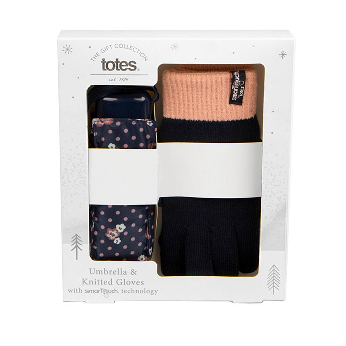 totes Compact Flat Damson Floral Dot Print & Knit Glove Gift Set (5 Section) Extra Image 1