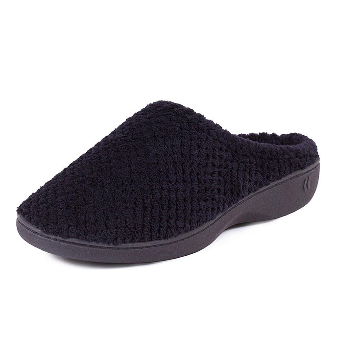 Isotoner Ladies Popcorn Terry Mule Slippers Black Extra Image 1