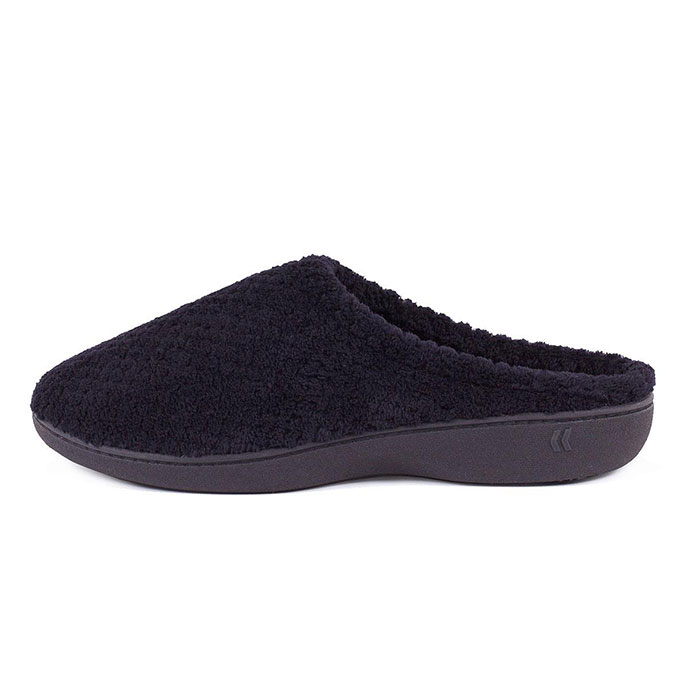 Isotoner Ladies Popcorn Terry Mule Slippers Black Extra Image 2