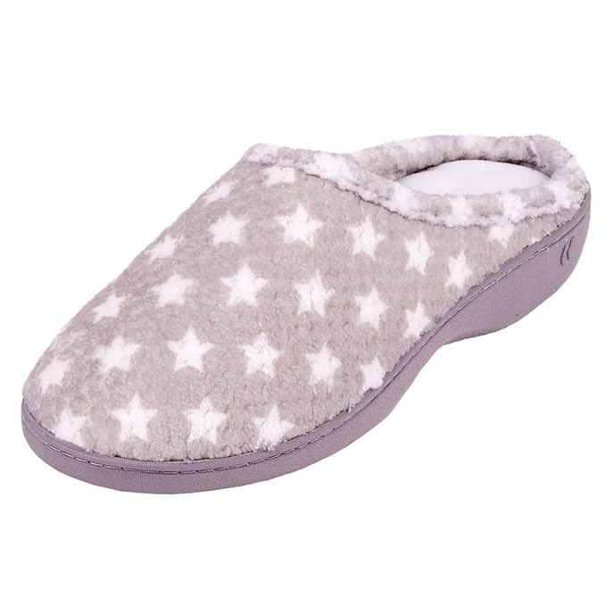 Isotoner Ladies Popcorn Terry Mule Slippers Grey Star Extra Image 1