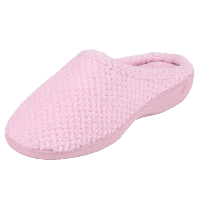 Isotoner Ladies Popcorn Terry Mule Slippers Pale Pink Extra Image 1