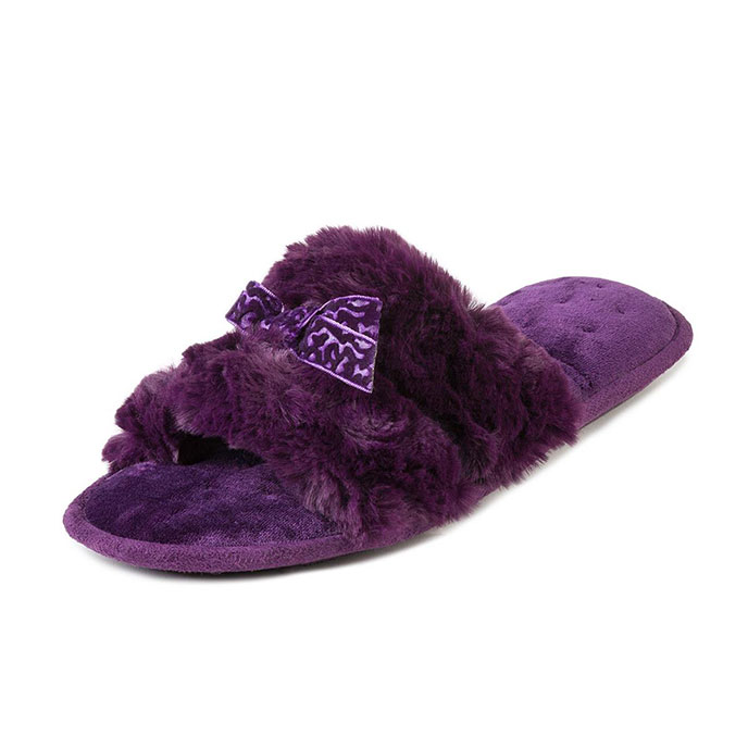 Isotoner Ladies Fur Sliders Purple Extra Image 1