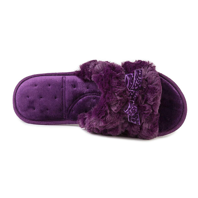 Isotoner Ladies Fur Sliders Purple Extra Image 3