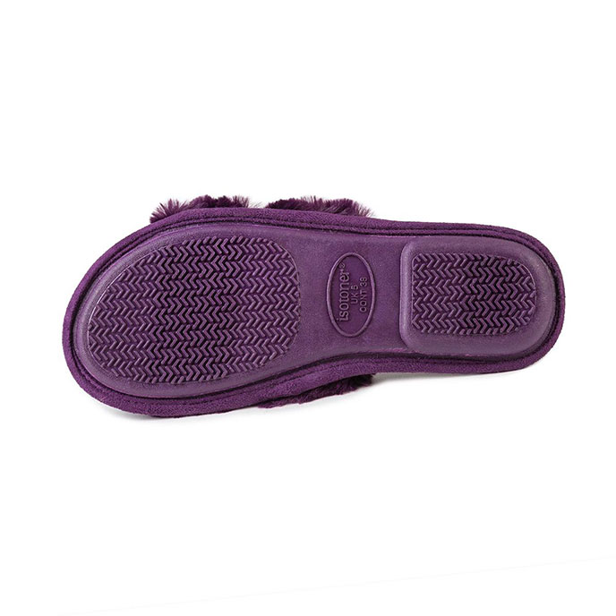 Isotoner Ladies Fur Sliders Purple Extra Image 4