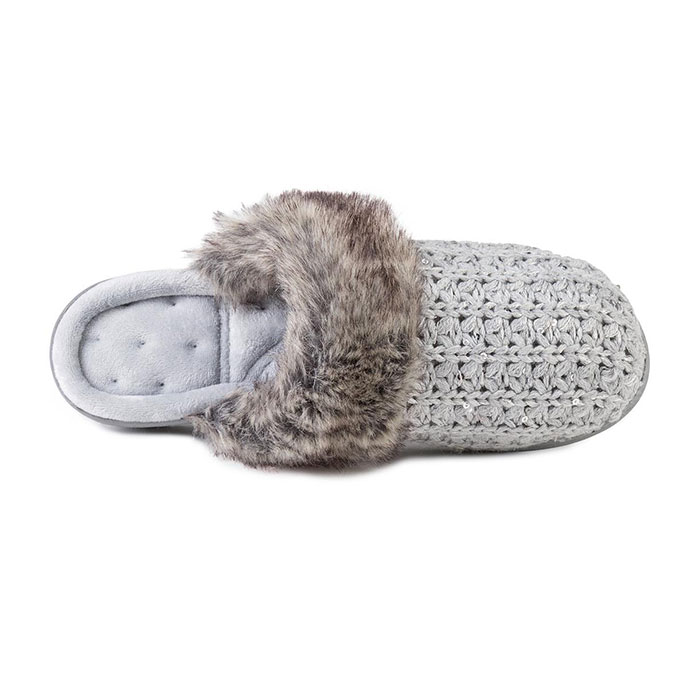 Isotoner Ladies Sparkle Knit Mule Slippers Grey Extra Image 3