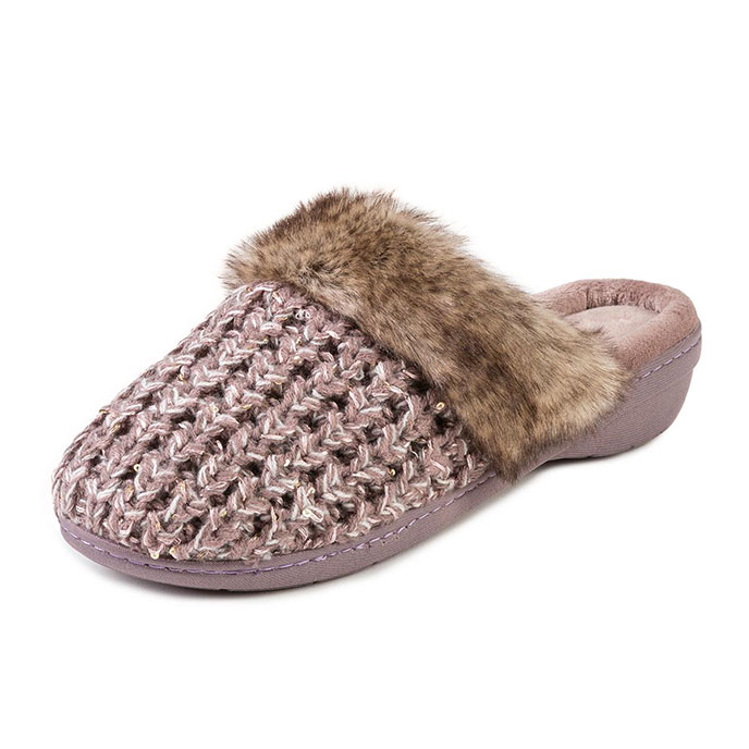 Isotoner Ladies Sparkle Knit Mule Slippers Pink Extra Image 1
