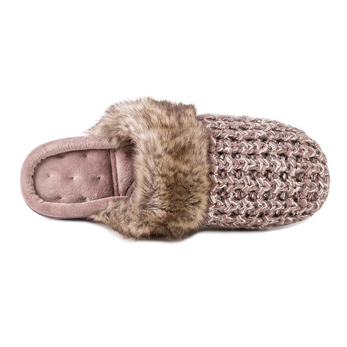Isotoner Ladies Sparkle Knit Mule Slippers Pink Extra Image 3
