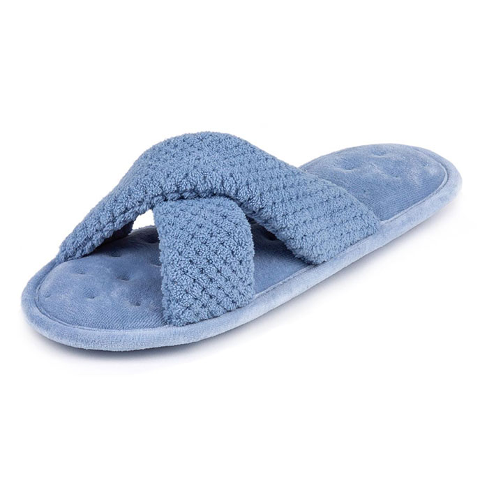 Isotoner Ladies Popcorn Cross Strap Open Toe Slippers Cornflower Blue Extra Image 1