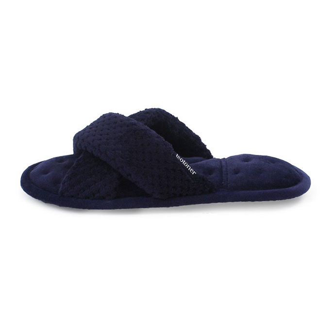 Isotoner Ladies Popcorn Cross Strap Open Toe Slippers Navy Extra Image 2