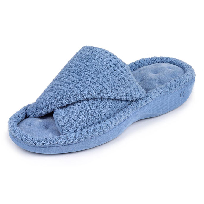 Isotoner Ladies Popcorn Turnover Open Toe Slippers Cornflower Blue Extra Image 1