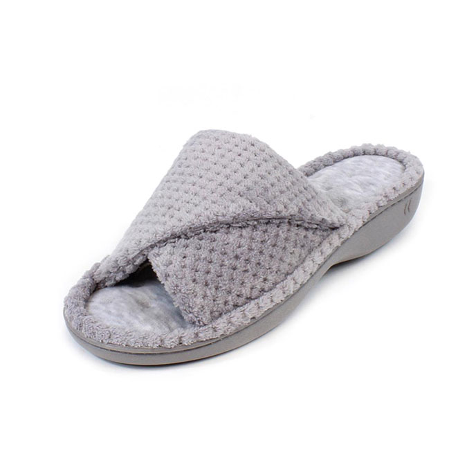 Isotoner Ladies Popcorn Turnover Open Toe Slippers Pale Grey Extra Image 1