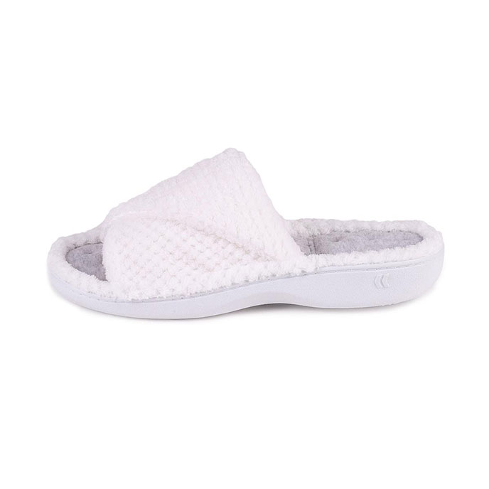 Isotoner Ladies Popcorn Turnover Open Toe Slippers White and Marl Grey
