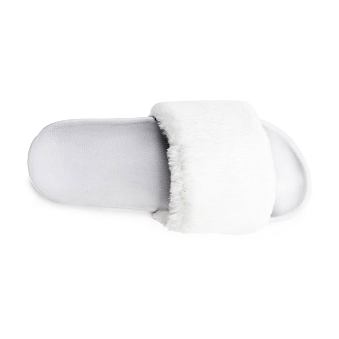 Isotoner Ladies PV Fur Sliders White Extra Image 3