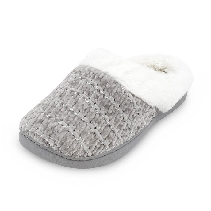 Isotoner Ladies Chenille Mule Slippers Grey Extra Image 1