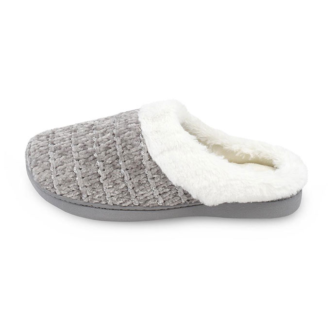 Isotoner Ladies Chenille Mule Slippers Grey Extra Image 2