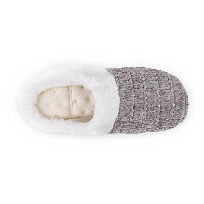 Isotoner Ladies Chenille Mule Slippers Grey Extra Image 3