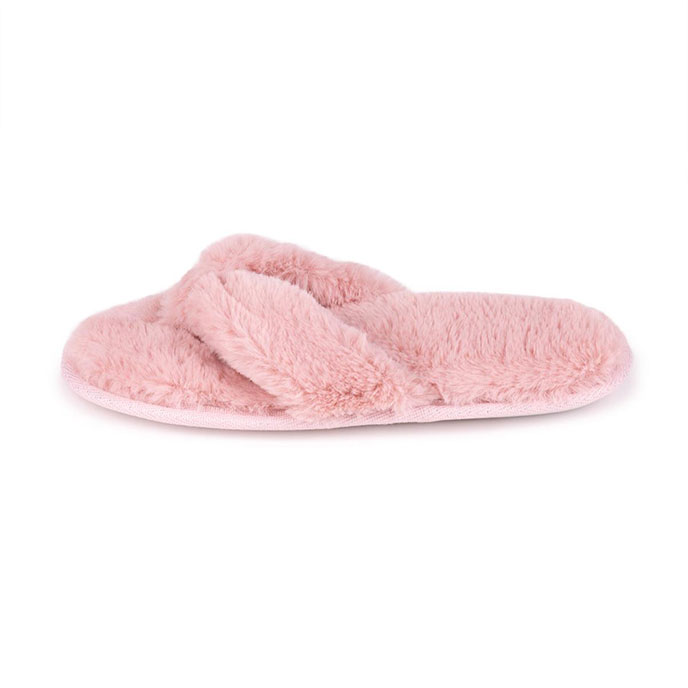 Isotoner Ladies Fluffy Toe Post Slippers Dusky Pink