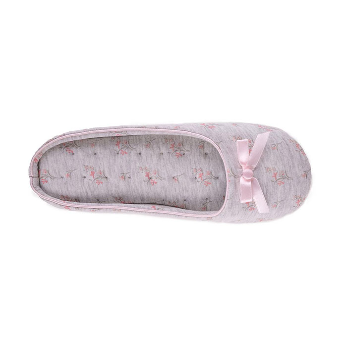 Isotoner Ladies Jersey Floral Mule Slippers Grey Extra Image 3