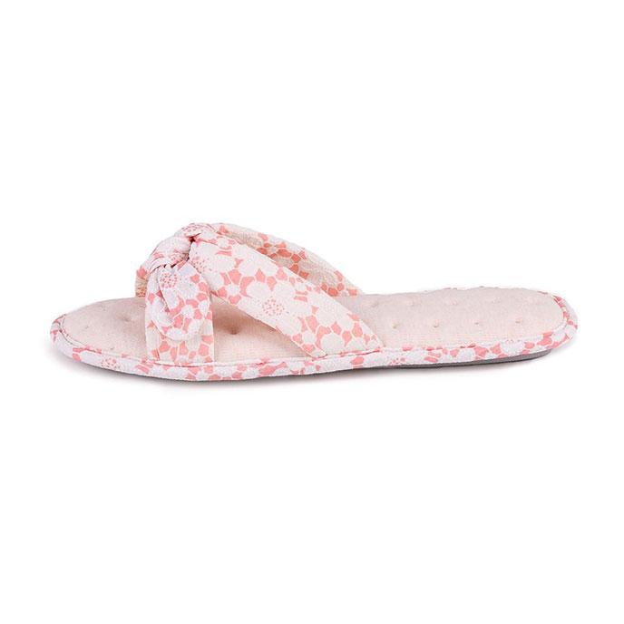 Isotoner Ladies Floral Knot Front Open Toe Slippers Coral