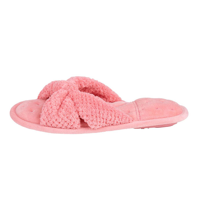 Isotoner Ladies Knot Front Popcorn Open Toe Slippers Blush