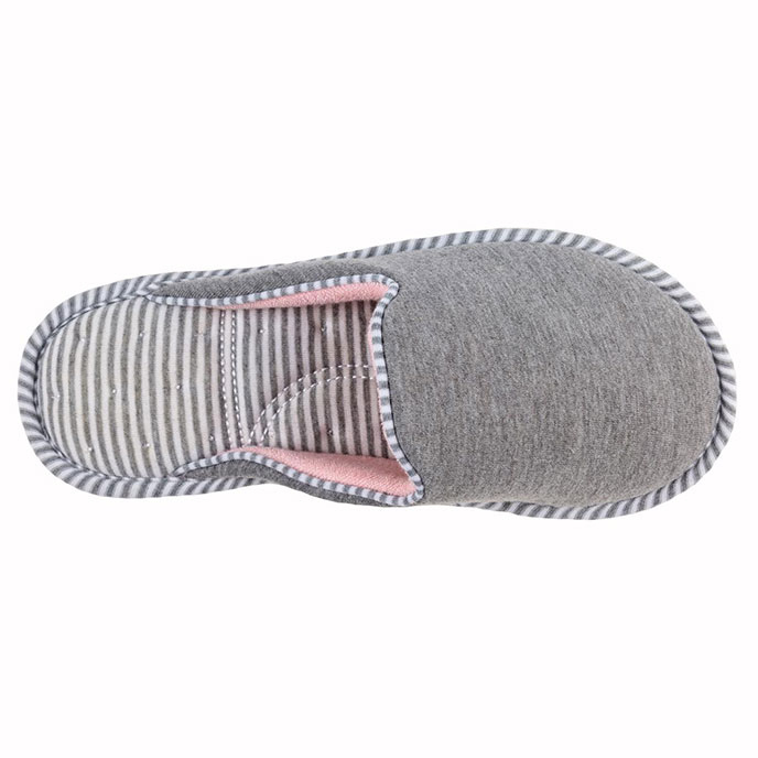 Isotoner Ladies Stripe Mule Slipper Grey/Pink Extra Image 3