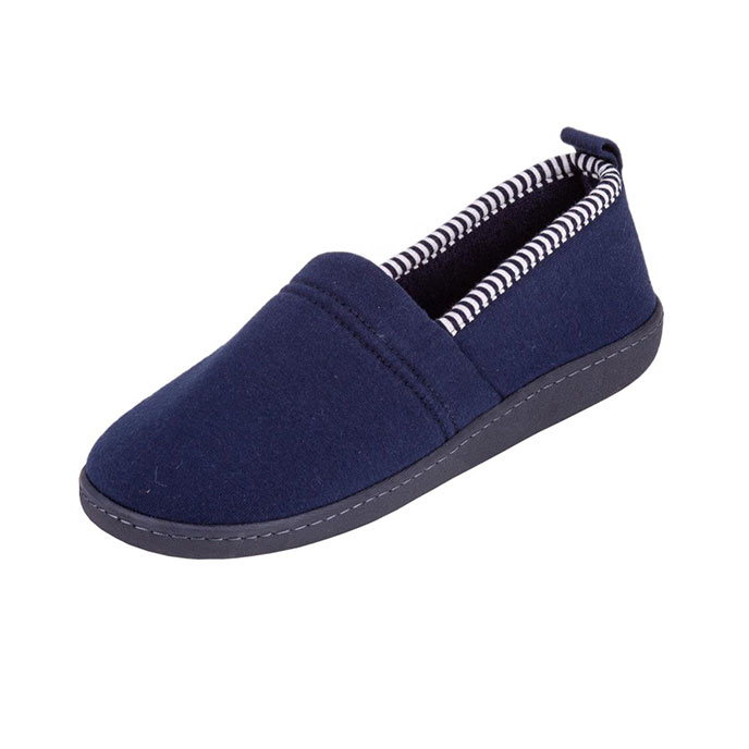 Isotoner Ladies Striped Full Backed Slippers Navy Extra Image 1