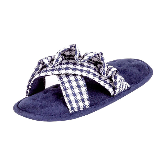 Isotoner Ladies Frill Open Toe Slippers Navy Extra Image 1
