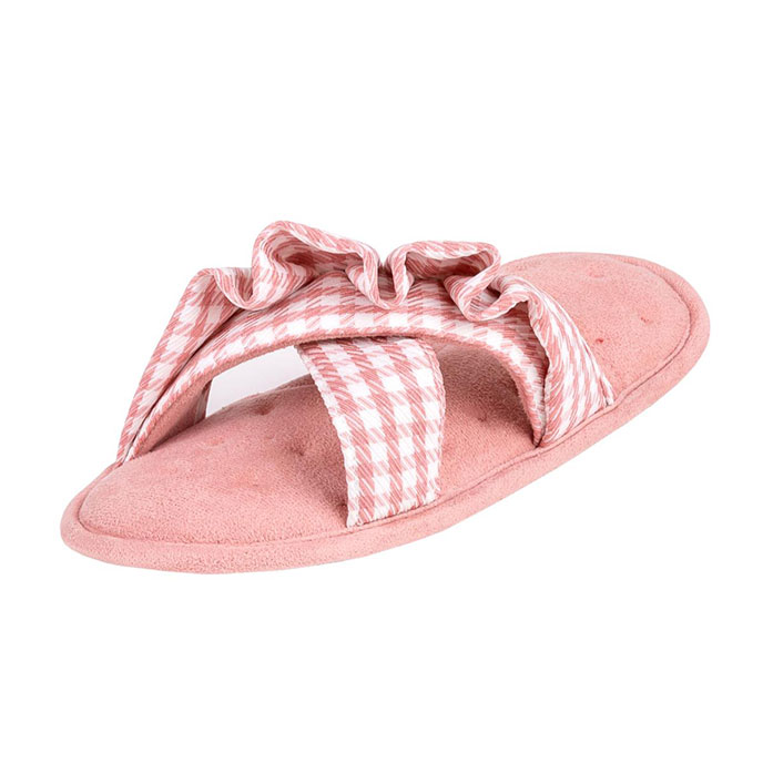Isotoner Ladies Frill Open Toe Slippers Pink Extra Image 1
