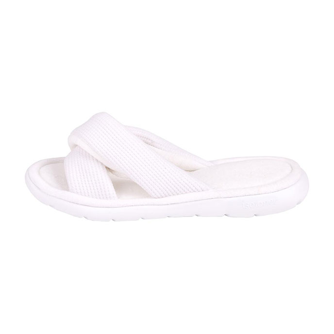 Isotoner Ladies iso-flex Waffle Open Toe Slippers White Extra Image 2