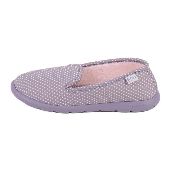 Isotoner Ladies iso-flex Spotted Fully Backed Slippers Grey Spot Extra Image 2