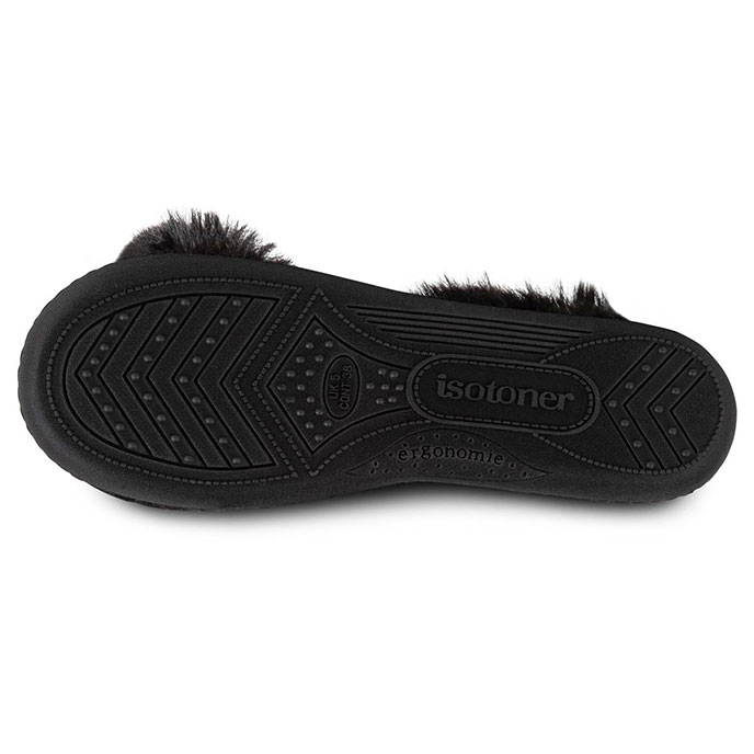 Isotoner Ladies Velour Full Back Slipper Black Leopard Extra Image 4