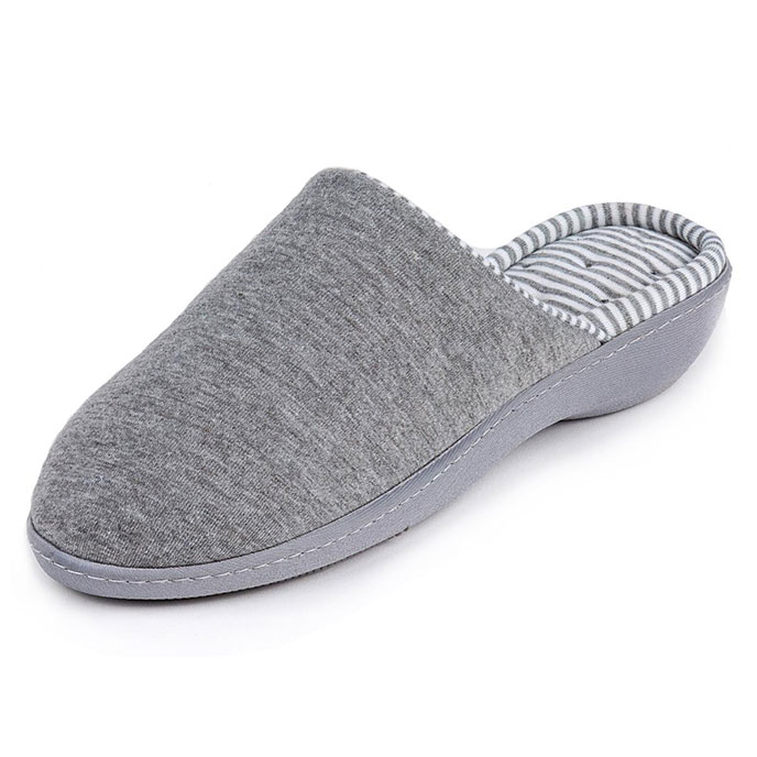 Isotoner Ladies  Striped Heeled Mule Slipper Grey Extra Image 1