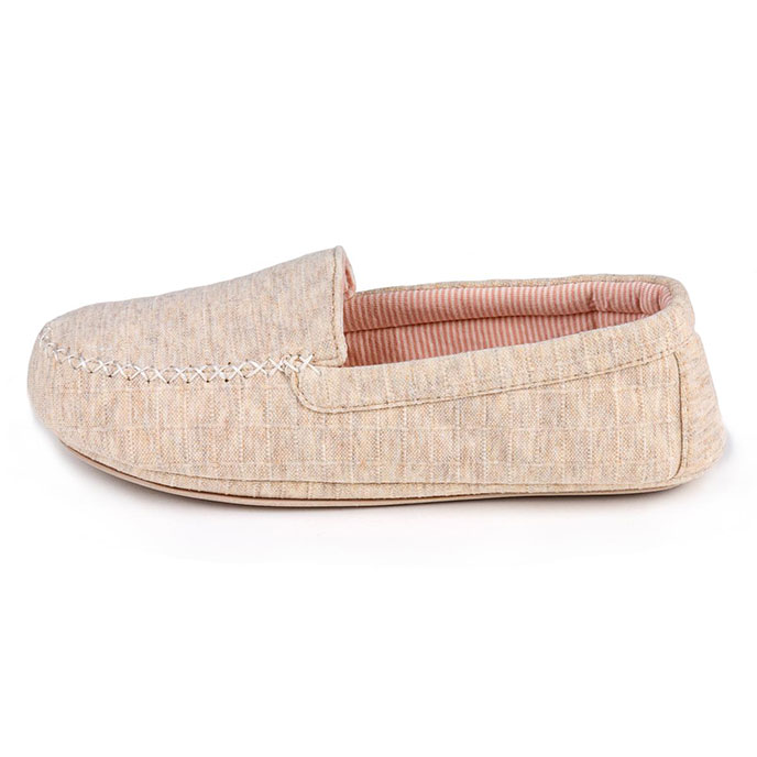 Isotoner Ladies Textured Moccasin Slippers Natural Extra Image 2