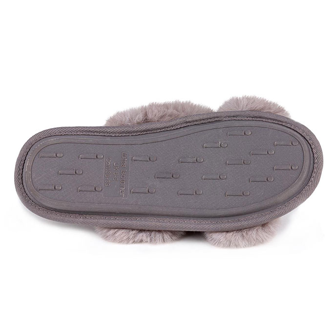 Isotoner Fluffy Cross Front Mule Slippers Grey Extra Image 4