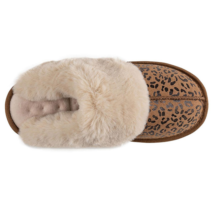 Isotoner Ladies Real Suede Mule with Fur Cuff Animal Print Extra Image 3