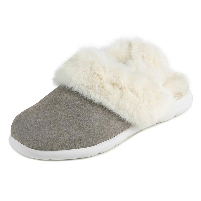 Isotoner Ladies Iso-Flex Real Suede Slingback Slipper Grey Extra Image 1