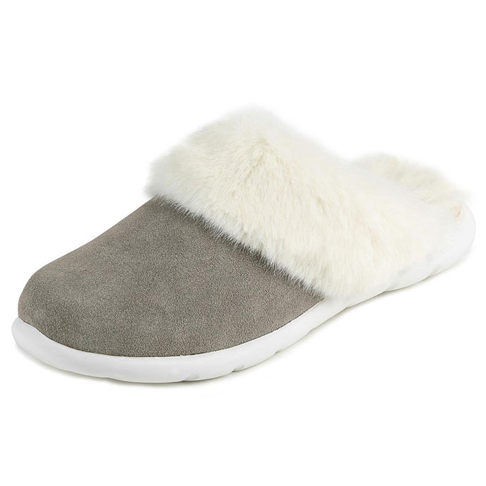 Isotoner Ladies Iso-Flex Real Suede Mule Slipper Grey Extra Image 1