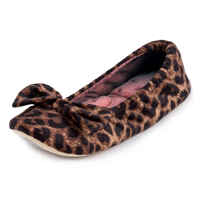 Isotoner Ladies Ballerina Slippers Animal & Pink Extra Image 1