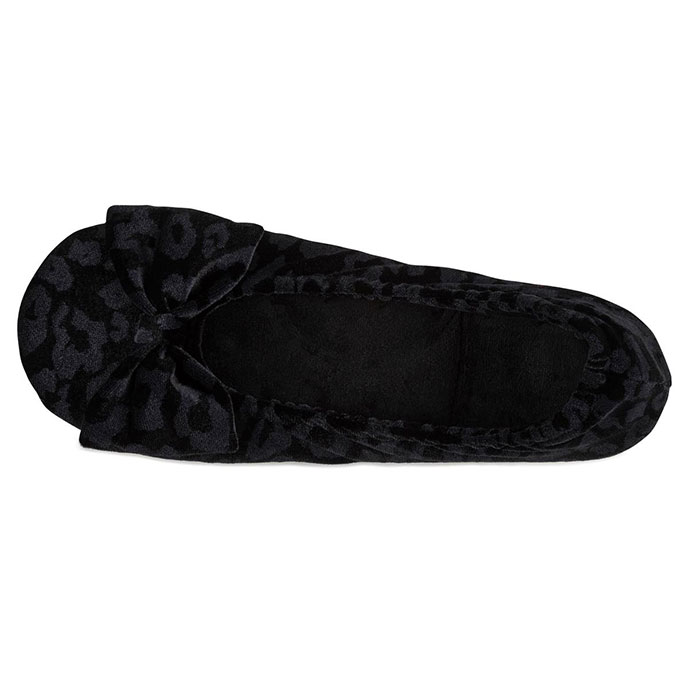 Isotoner Ladies Big Bow Ballerina Slipper Black Leopard Extra Image 3