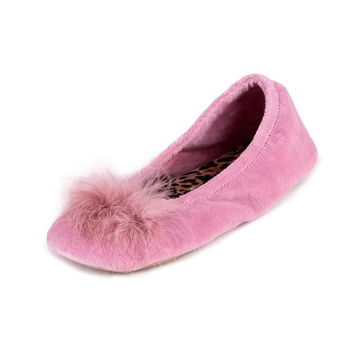 Isotoner Ladies Ballerina Slippers Dusky Pink with Animal Extra Image 1