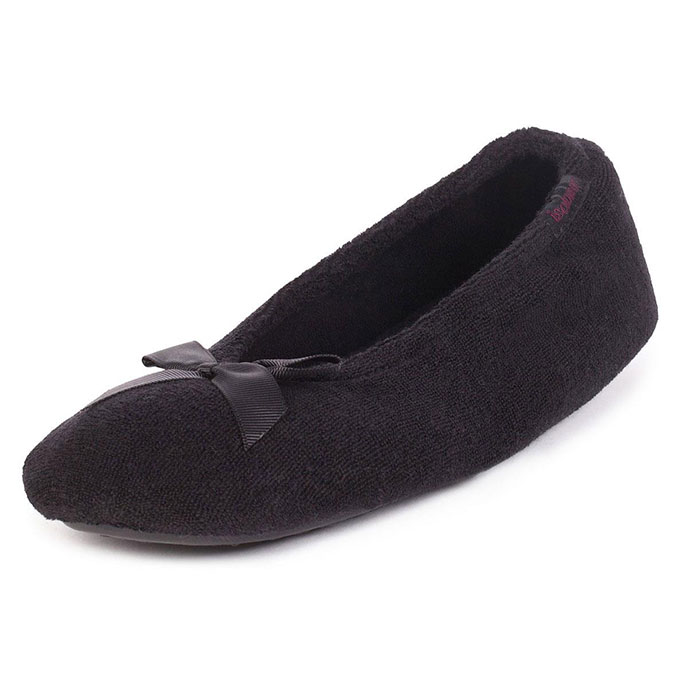 Isotoner Ladies Terry Ballerina Slippers Black Extra Image 1